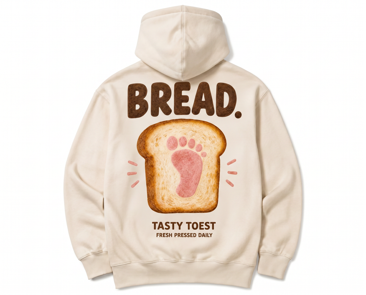 Let's Get That Bread Hoodie — chest print detail.