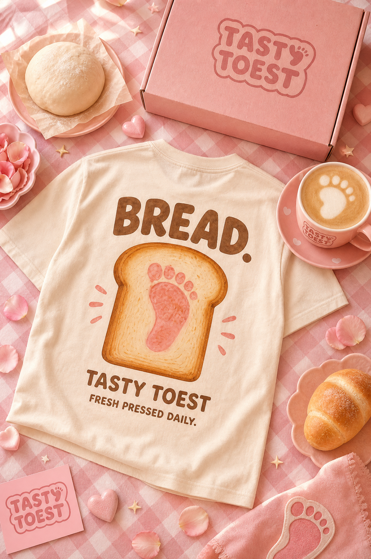 Tasty Toest Tee — full BREAD. back graphic on cream cotton.