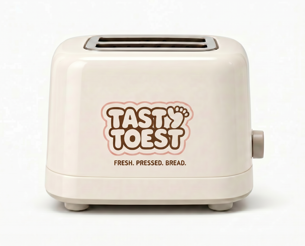 Tasty Toest Toaster — cream body with full brand mark on the side.
