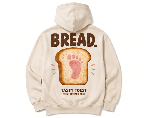 Let's Get That Bread Hoodie — chest print detail.